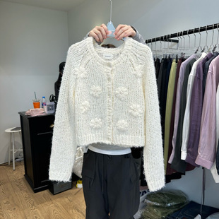 RIVEROOM 韩国直邮东大门正品代购2025早秋花朵针织开衫毛衣女