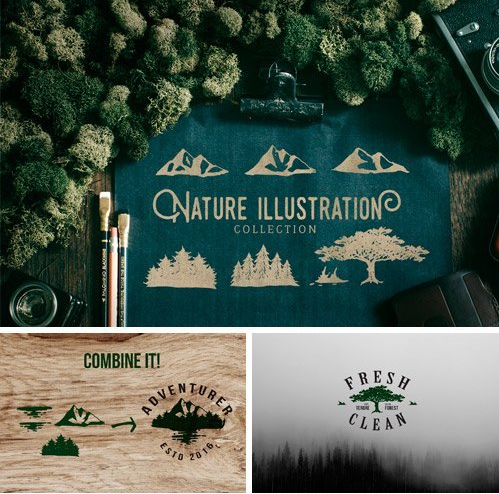 从树林风格 山树木logo标志水印海报画手册封面 eps矢量设计素材