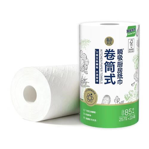 盒马代购卷筒式瞬吸厨房纸巾3层85节超厚实超大尺寸水油瞬吸