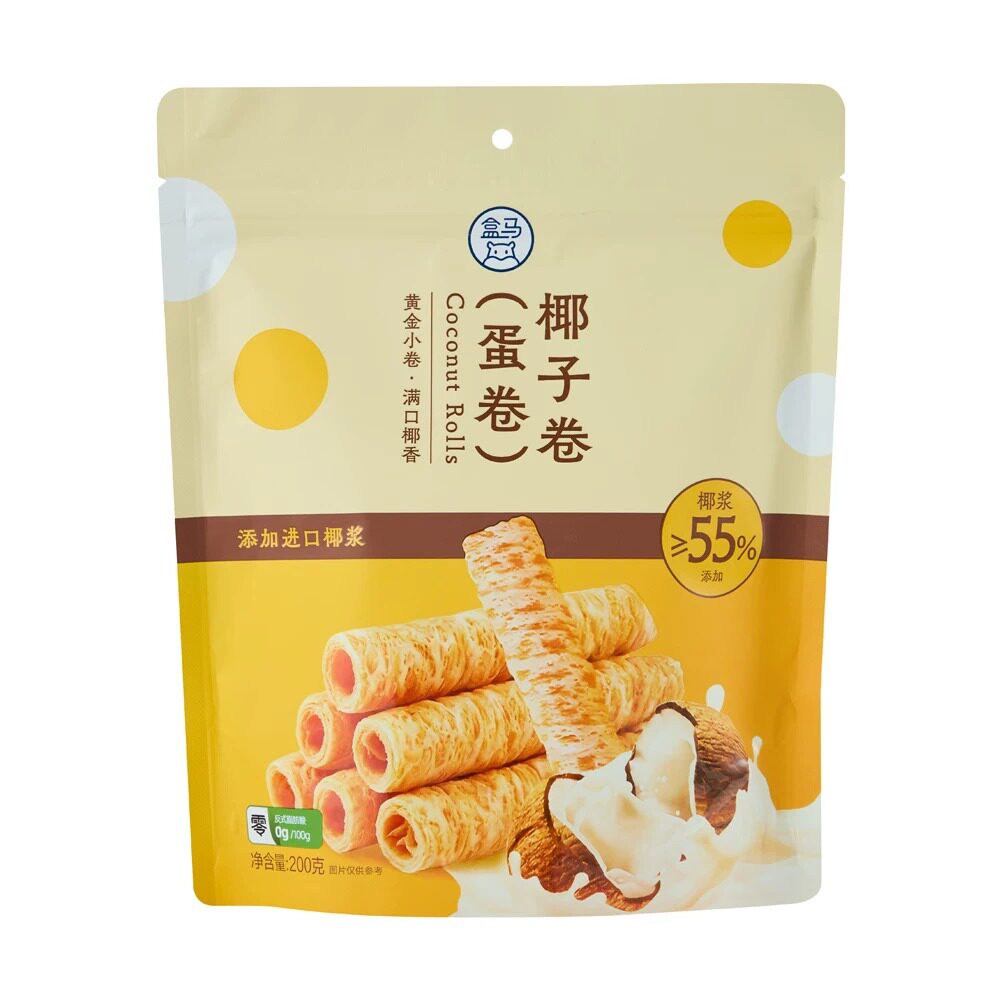 盒马 椰子卷蛋卷 200g 0反式脂肪酸黄金小卷，满口椰香椰子味