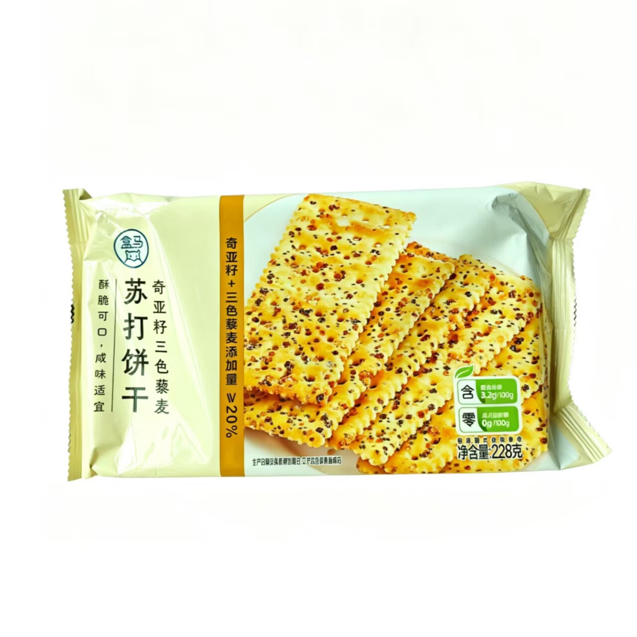代购盒马奇亚籽三色藜麦咸味苏打饼干办公室小零食早餐饼干228g