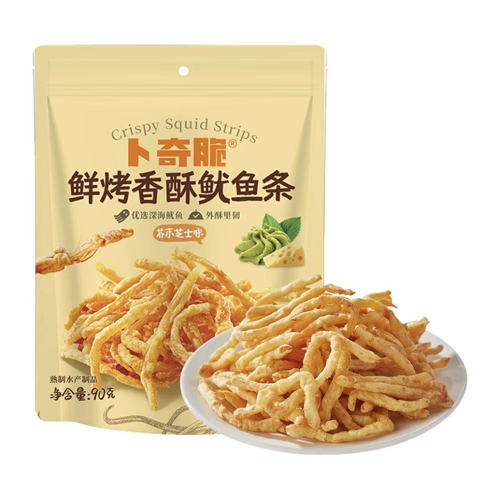 盒马代购卜奇脆鲜烤香酥鱿鱼条芥末芝士味90g酥脆口感海鲜滋味