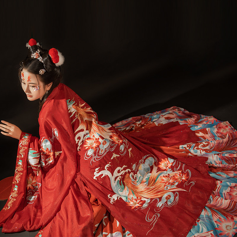 序绘序绘原创汉服 锦鲤 重工绣花大袖披风外套交领一片式齐腰裙