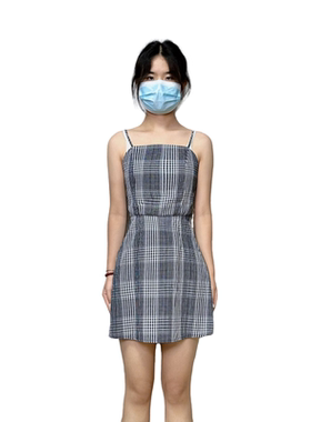 D152无袖出口品牌女连衣裙吊带新款格子休闲时尚初恋裙子
