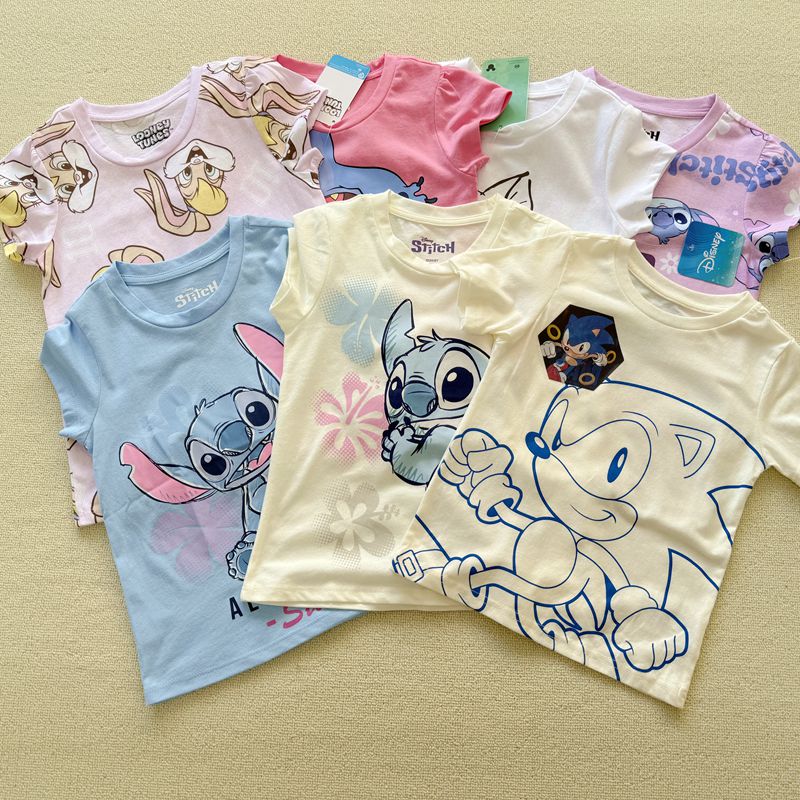 4-12岁 外贸Y单夏季男女儿童柔软卡通印花短袖T恤上衣