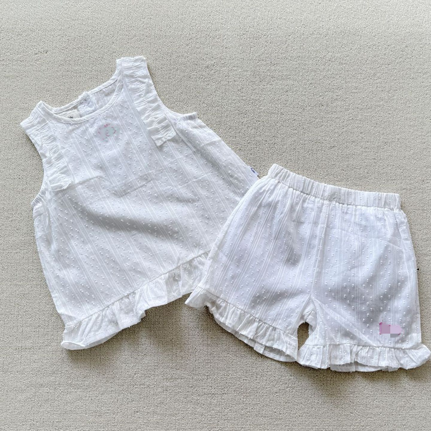 110-120码 外贸夏季女童儿童炒薄款纯棉花边背心+花边短裤套装