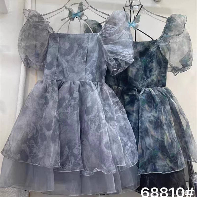 无蝴蝶结胸针 欧根纱裙蓬蓬裙洛丽塔公主裙少女蝴蝶结修身仙女裙