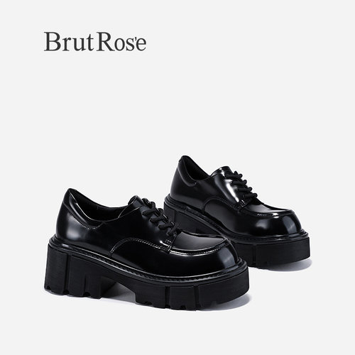 BrutRose2023秋季新款英伦风增高小皮鞋女牛皮气质单鞋休闲制服鞋