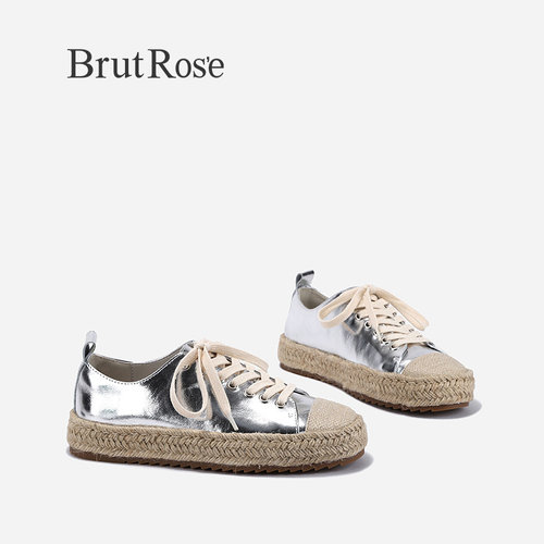 BrutRose2023早秋新款麻绳编织板鞋女银色潮流渔夫鞋百搭休闲鞋子