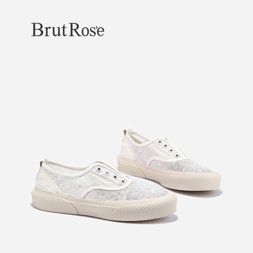 BrutRose2023夏新款薄款蕾丝板鞋女舒适透气休闲鞋甜美百搭平底鞋