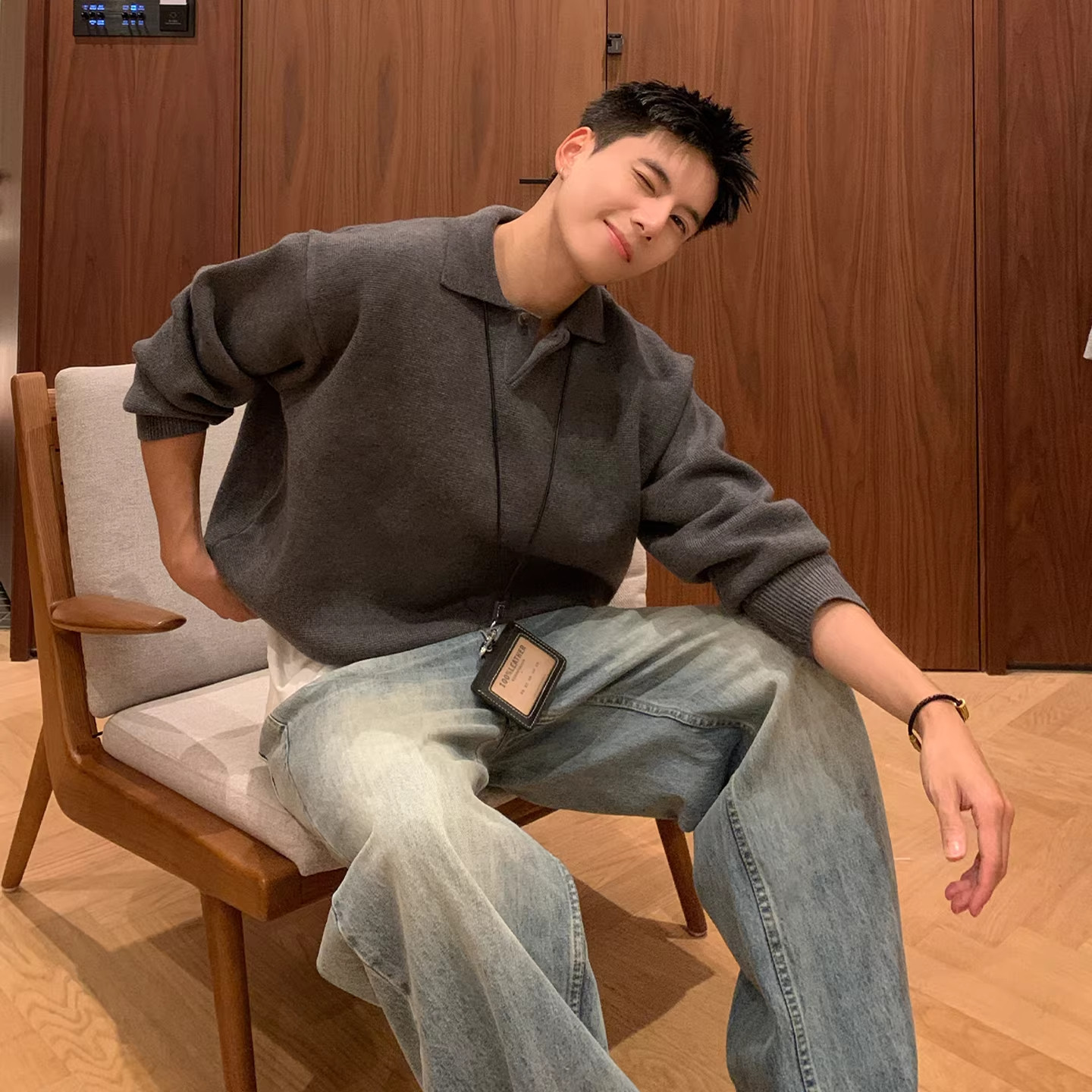 美式潮牌秋冬男POLO领套头毛衣