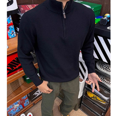 老钱风半拉链立领毛衣男秋冬季