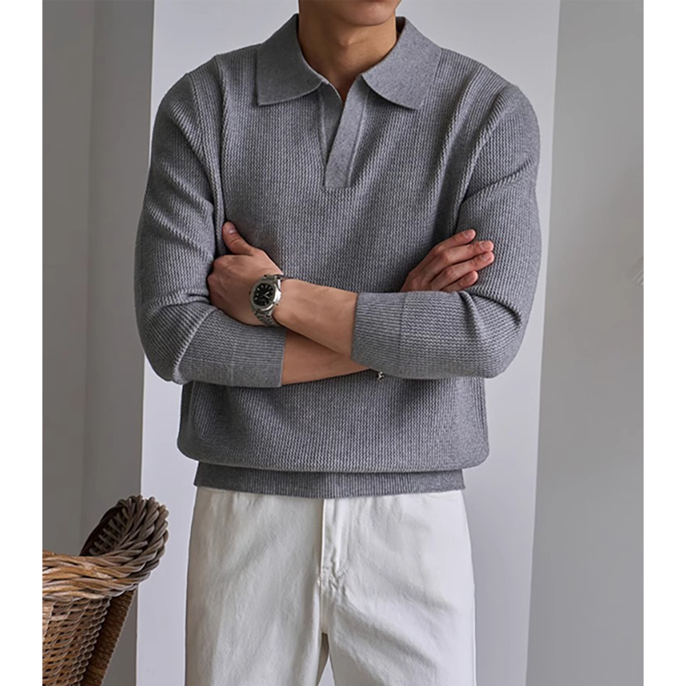 美式重磅V领针织衫套头毛衣