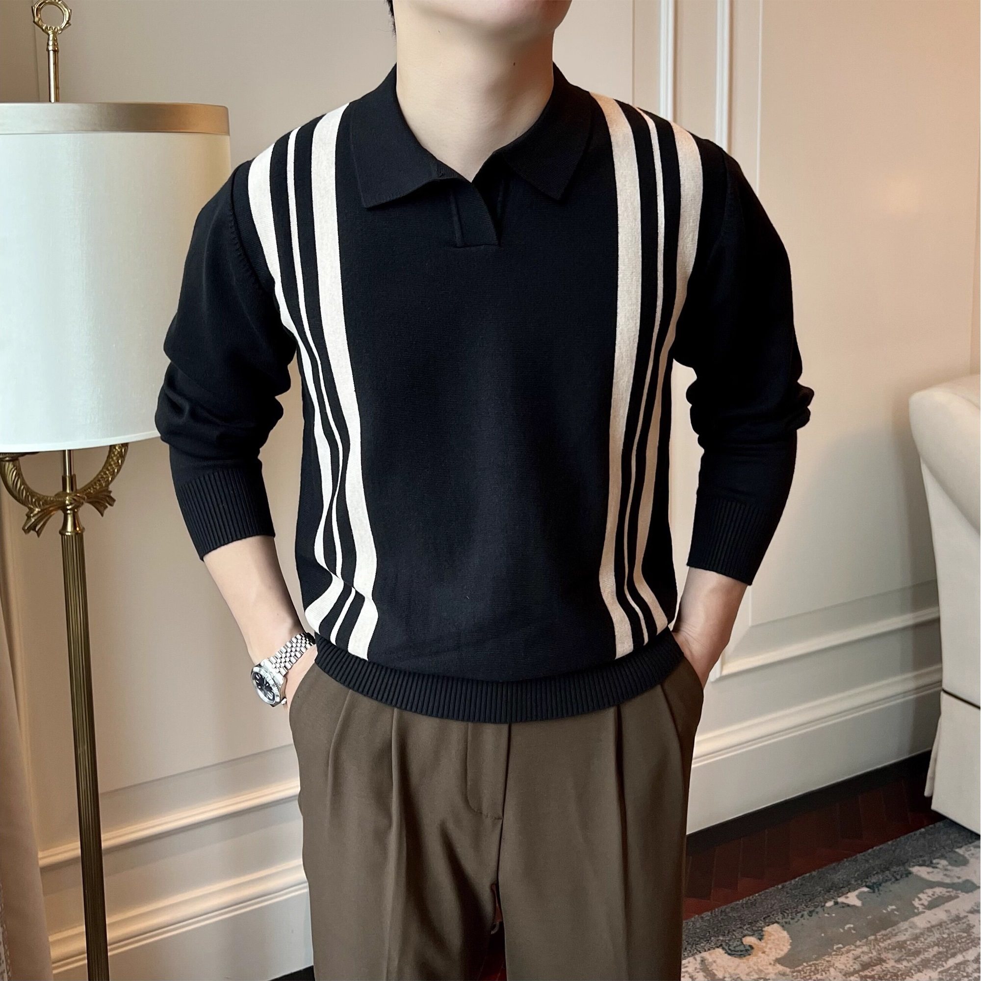 针织长袖上衣商务休闲POLO衫