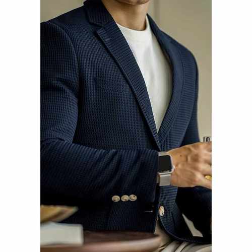 肌理感华夫格长袖西装外套