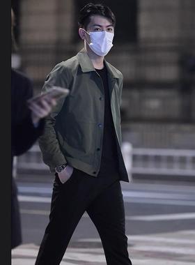 男士高端商务行政夹克年轻公务员秋季穿搭军绿色休闲青年外套春秋