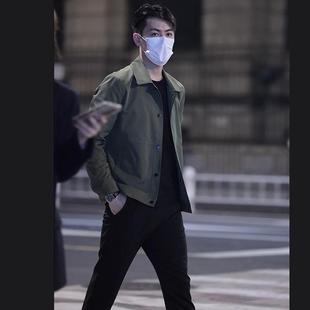 男士高端商务行政夹克年轻公务员秋季穿搭军绿色休闲青年外套春秋