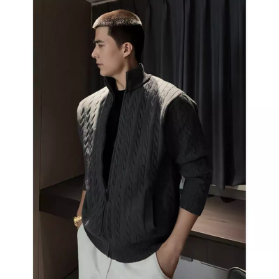 老钱风绞花针织开衫外套