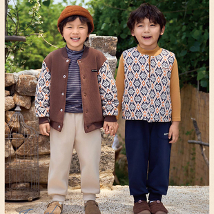 粒粒仔威奇猫秋冬新款儿童夹棉上衣男童棉袄加厚校服小夹袄背心