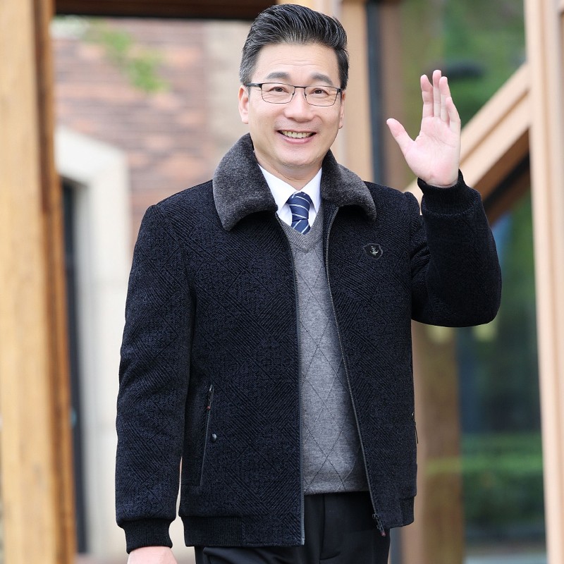 爸爸冬装外套中老年男装秋冬装加绒加厚夹克老年人衣服爷爷棉衣款