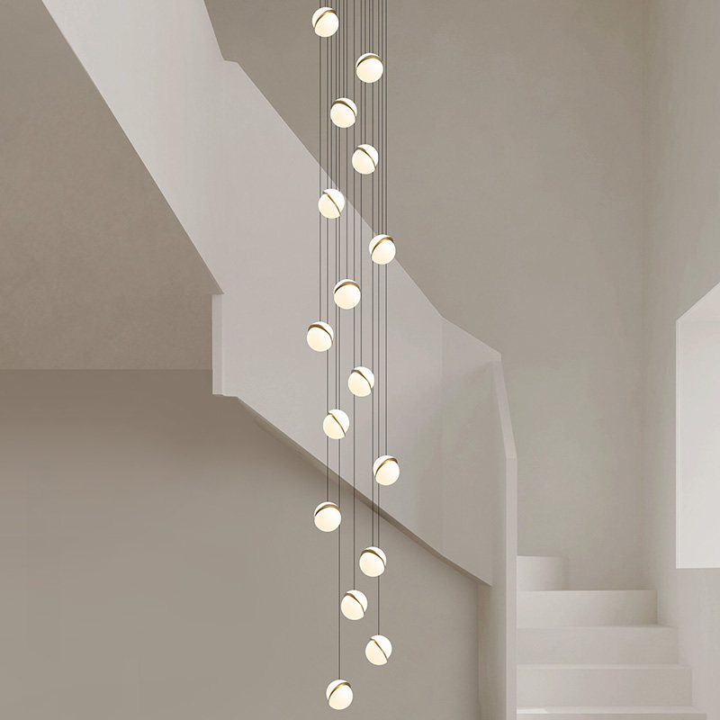 旋转楼梯吊灯长吊灯现代简约复式楼别墅公寓轻奢楼梯间圆球吊线灯