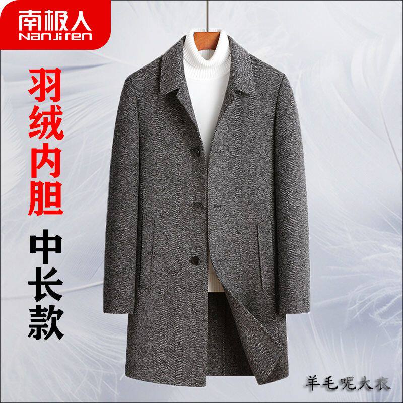 冬季商务休闲中长款双面毛呢大衣中年外套男