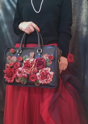 电脑包大复古牛皮花朵