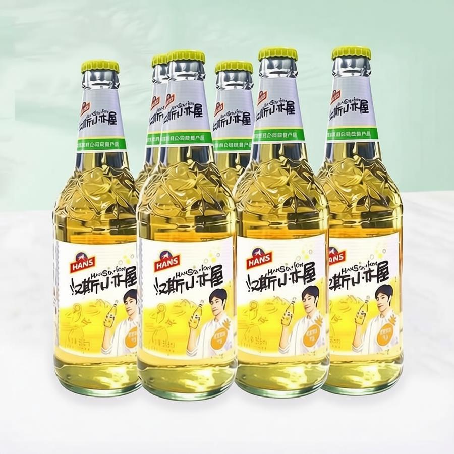 陕西特产正宗汉斯小木屋整箱玻璃瓶508ml*6瓶菠萝啤含气碳酸果啤