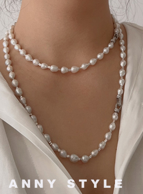 anna天然异形珠碎银子女毛衣项链