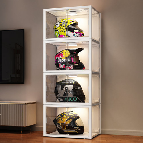 头盔收纳柜摩托机车帽子家用透明手办柜头盔展示盒机车装备放置架