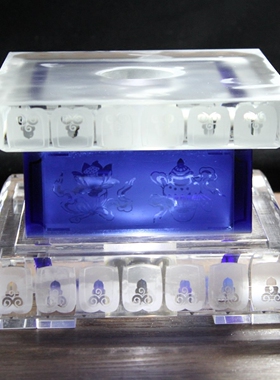 蓝色水晶琉璃金刚底座LED发光灯梯形工字底佛堂供奉8寸佛像坐台底