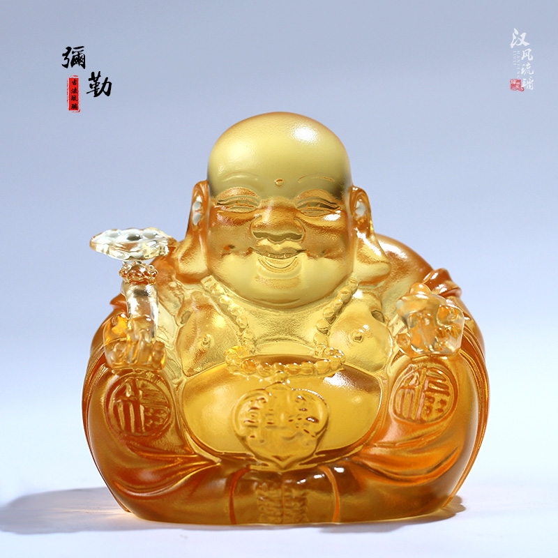 琉璃弥勒大肚佛笑佛佛像摆件居家佛堂供奉车载车内摆放随身保平安