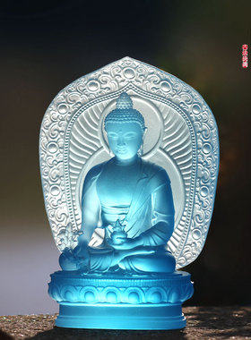 背板琉璃药师佛佛像摆件寺庙桌面供奉药师如来居家客厅佛堂礼佛