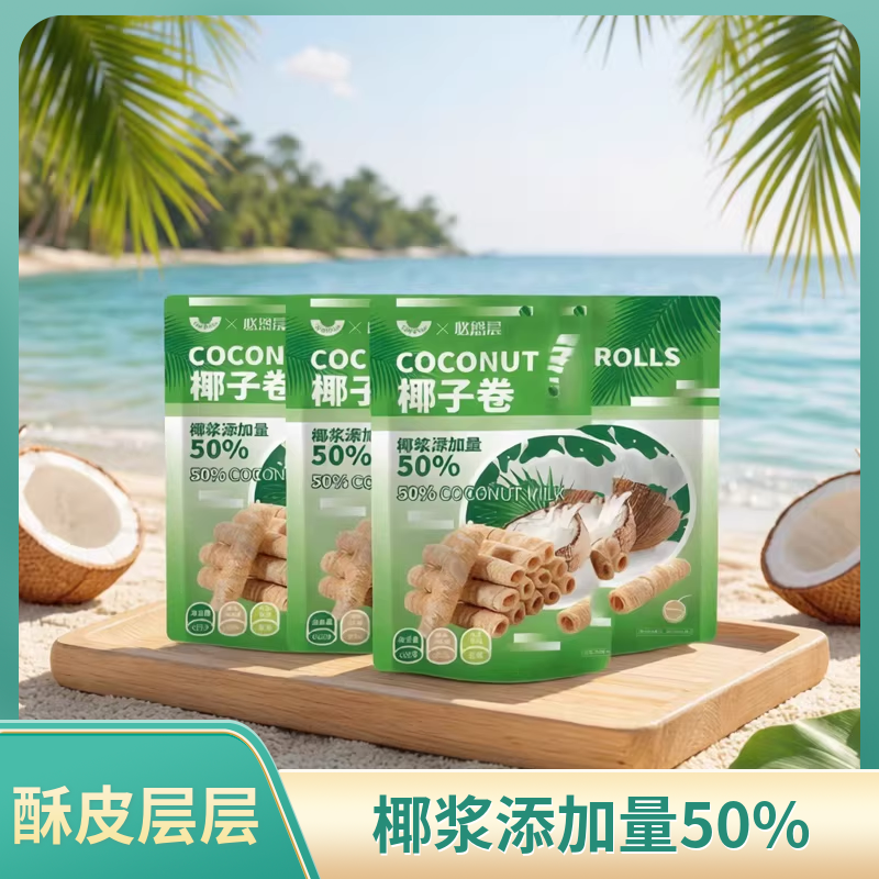 peppito椰子味蛋卷150g*3包泰式椰子脆卷饼干办公室解馋休闲零食