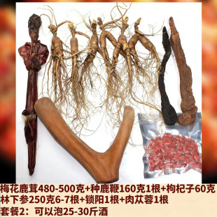 泡酒套餐梅花鹿鲜鹿茸500克160克种鹿鞭林下参克锁阳肉苁蓉枸杞子