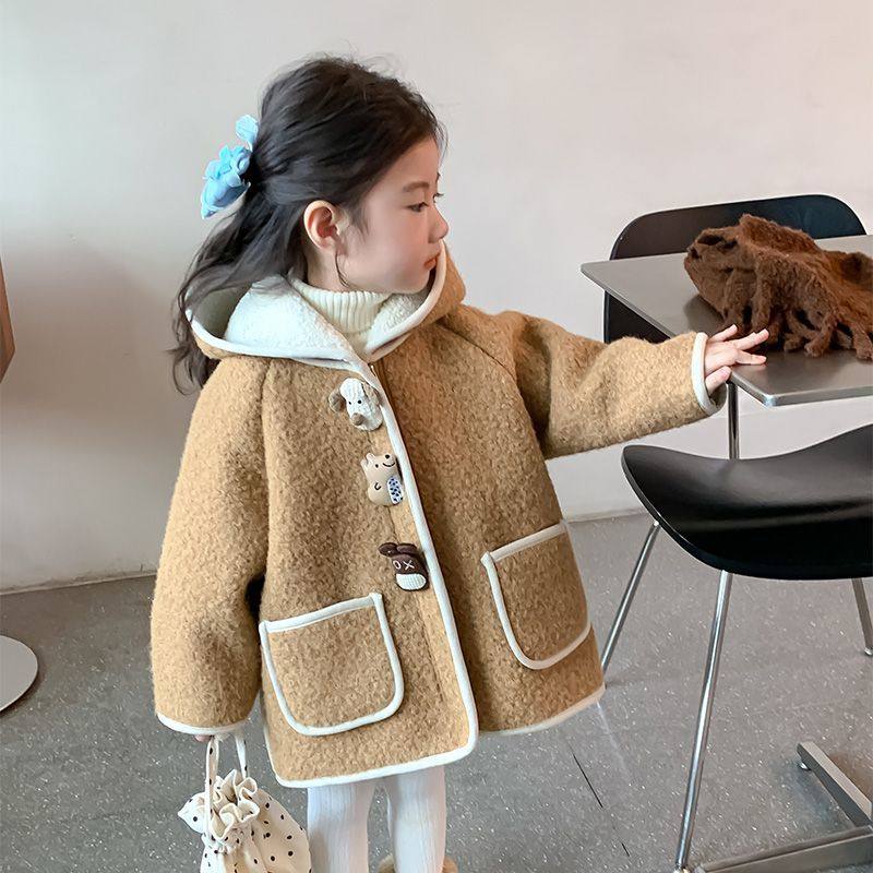 女童外套秋冬装2025新款儿童洋气冬天呢子大衣加厚女孩羊羔绒大衣