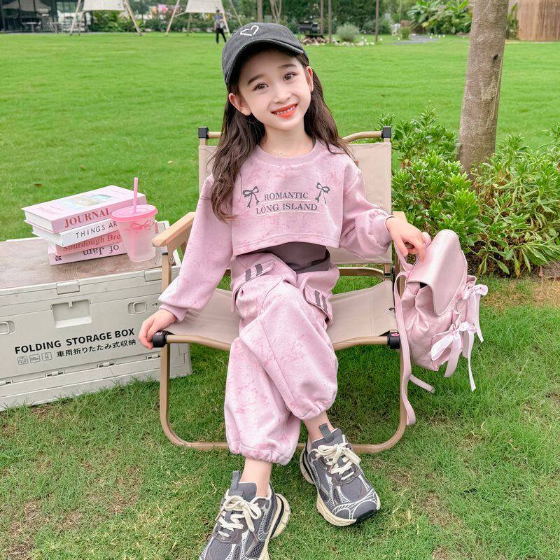 女童春秋套装三件套新款儿童洋气时髦休闲卫衣工装裤秋装潮款