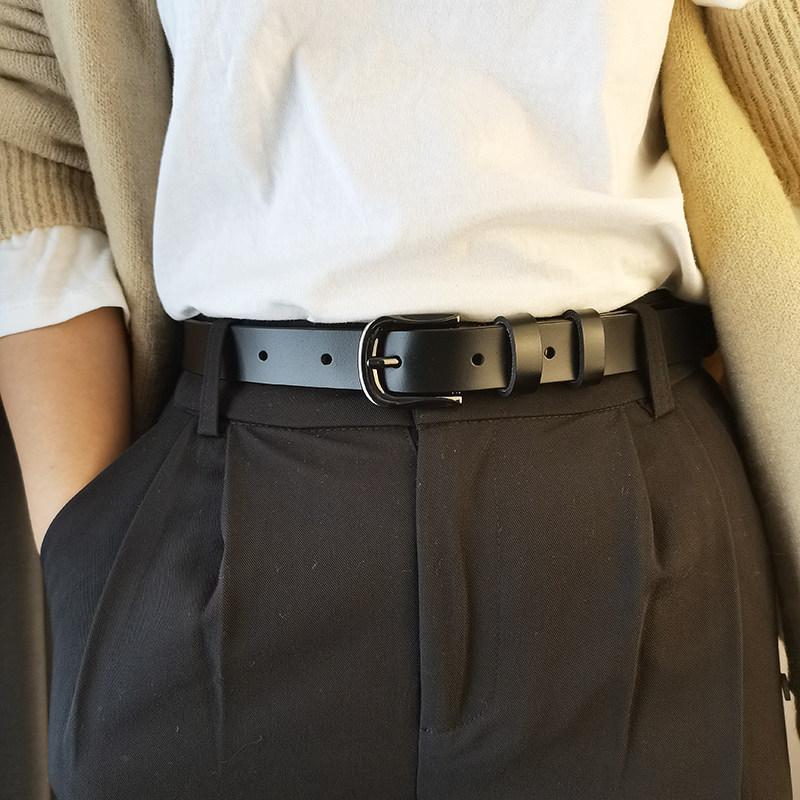 港风小皮带潮流男士韩版ins百搭真皮简约针扣西裤正装细腰带男帅