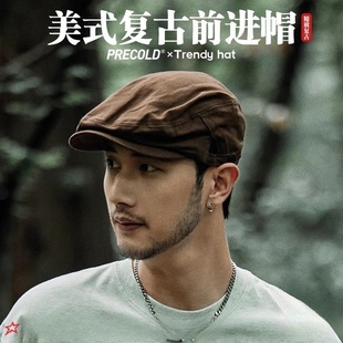 美式复古前进帽男刺绣工装风反戴报童贝雷帽男款女潮灯芯绒帽2025