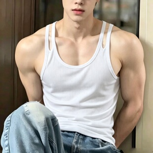 男生弹力性感背心男款修身吊带紧身显瘦打底衫运动男士上衣露胸肌
