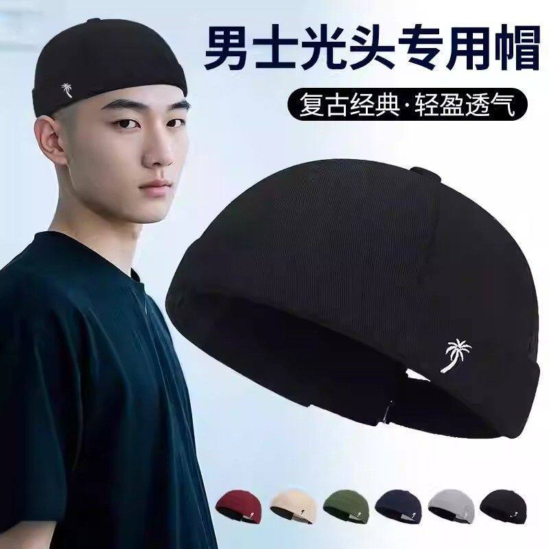 帽子男士瓜皮帽高端光头专用帽春秋冷帽嘻哈唐帽日系地主帽大头围