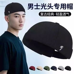 帽子男士瓜皮帽高端光头专用帽春秋冷帽嘻哈唐帽日系地主帽大头围