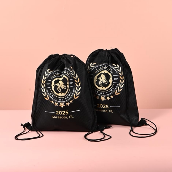 足球纹抽绳束口袋 赛事骑行双肩包 黑色防水牛津布定制收纳袋