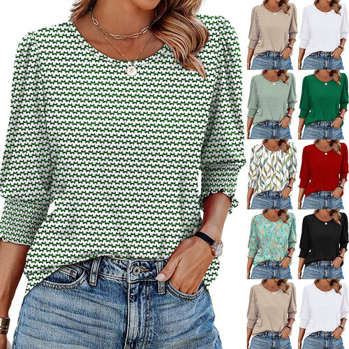 Women's loose casual five quarter sleeved shirt top