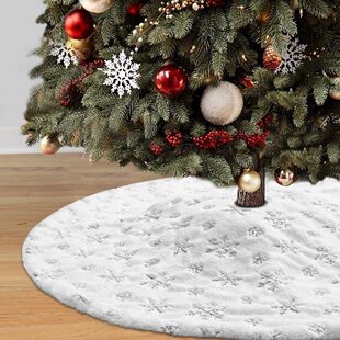 Christmas Embroidered Snowflake Tree Skirt White Hairy dress