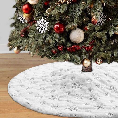 Christmas Embroidered Snowflake Tree Skirt White Hairy dress