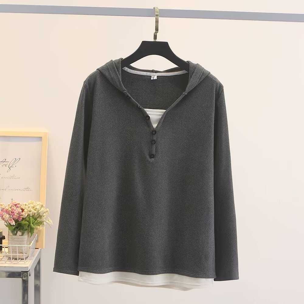 new Autumn winter fashion patchwork warm hooded bottom shirt 女装/女士精品 大码内搭 原图主图