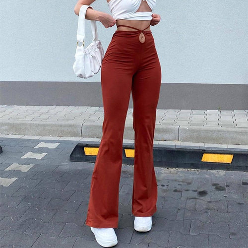 Women's summer high waisted elastic flared pants for casual