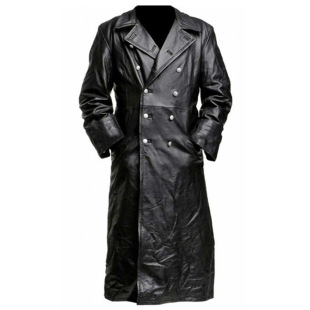 fashion outerwear clothing slim fit Long leather jacket men