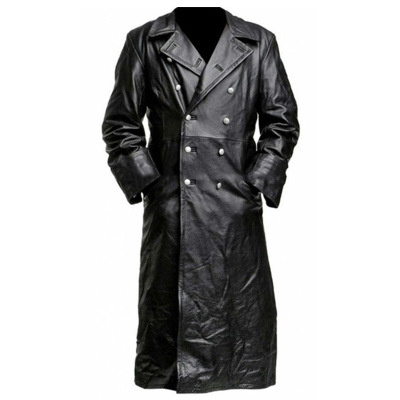 fashion outerwear clothing slim fit Long leather jacket men